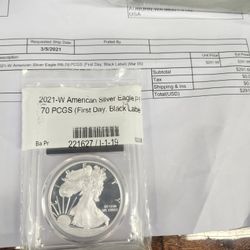 2021 W American Silver Eagle Pr-70 Pcgs (First Day Black Lable)