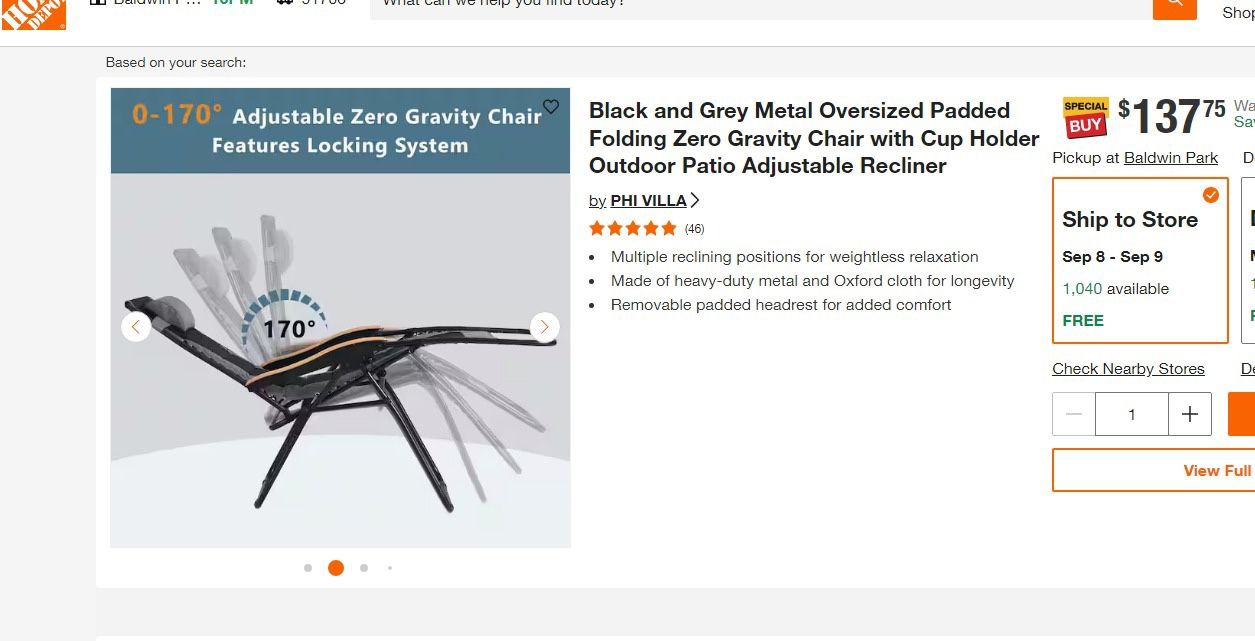 Phi Villa Metal Oversized Padded Folding Zero Gravity Chair with Cup Holder Outdoor Patio Adjustable Recliner