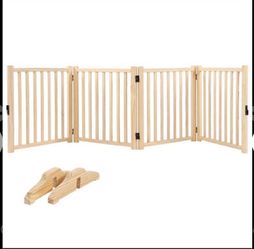 YOCAN 4-Panel 23” Wooden Freestanding Pet Gate – Natural Pine