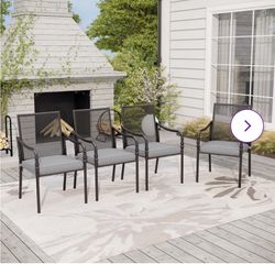 Brand New Metal Frame Outdoor Patio Dining Chairs With Cushions (Set of 4)