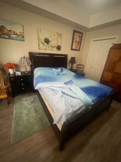 Queen bed frame and mattress
