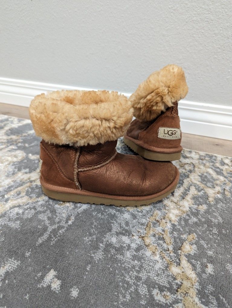 UGG Australia Leather Genuine Sheepskin Brown/Copper Girls Boots Size US 3