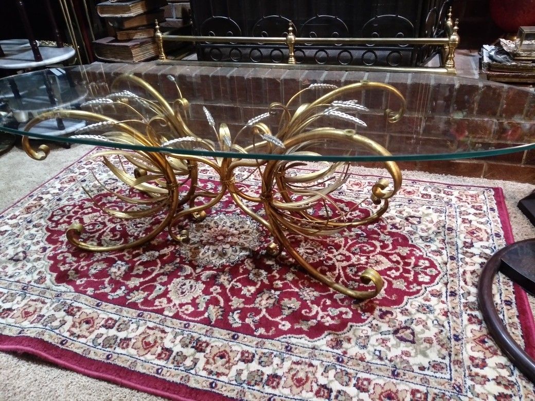 Large Hollywood Regency Wheat Grass Coffee Table