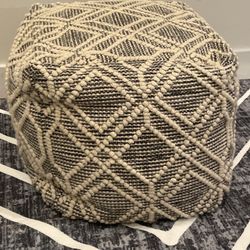 Grey & cream color textured woven pouf/ ottoman (bohemian style)