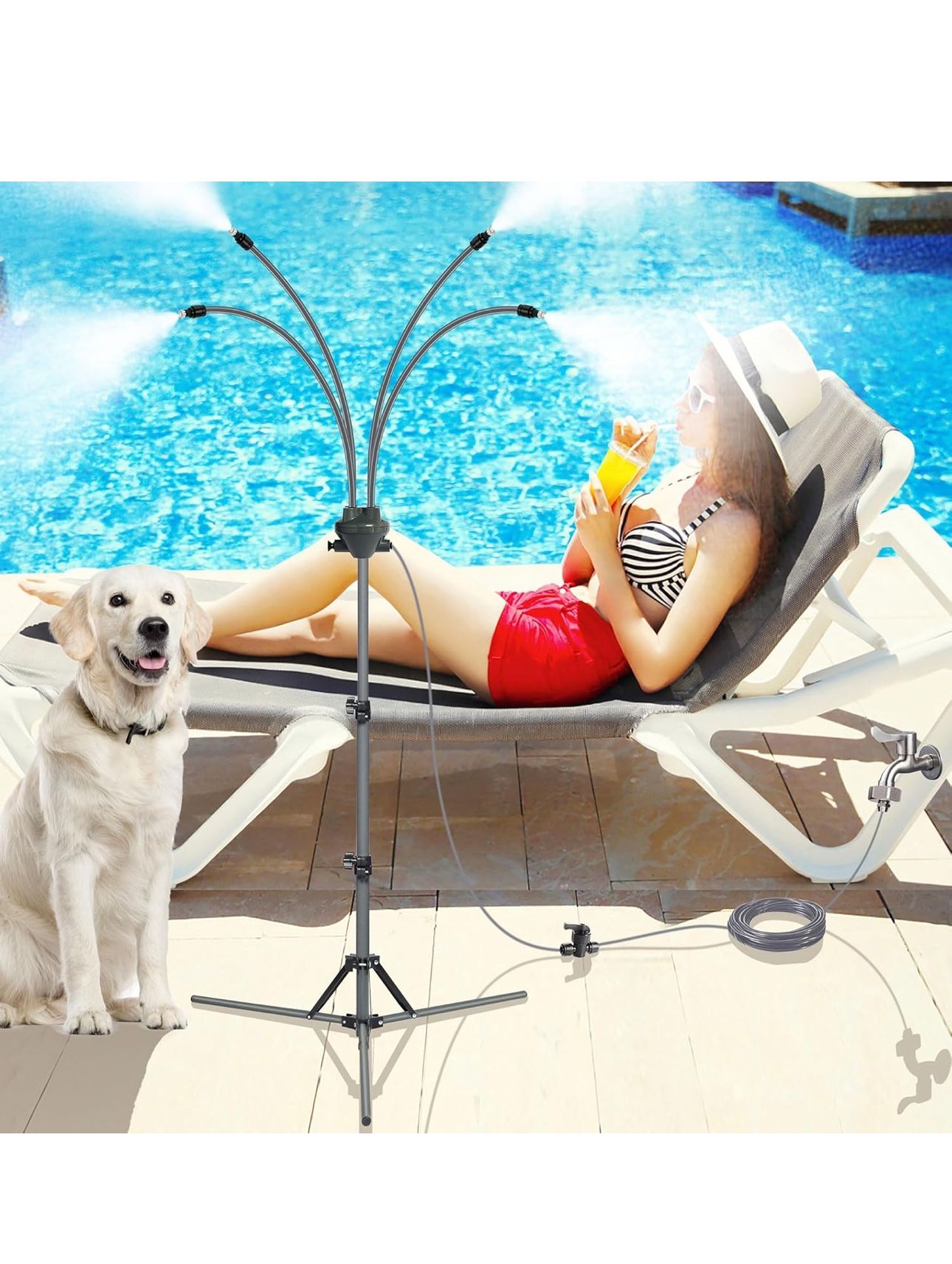 Standing Misters for Outside Patio, Adjustable Height 5.3 FT Stand Misting System for Cooling Outdoor, Portable Water Mister for Mist Playing, Patio C