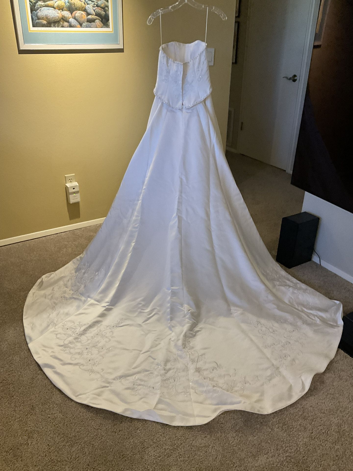 3 Piece Ilissa By Demetrius White Satin Beaded Wedding Dress Sz 10