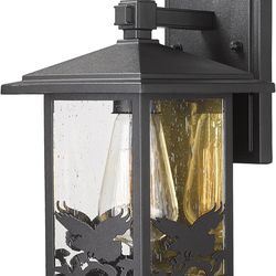 Set Of 2 Farmhouse Outdoor Wall Light, 10.2" Modern Exterior Sconce for Porch Garage Patio Doorway, Waterproof Aluminum Decorative Eagle Pattern Seede
