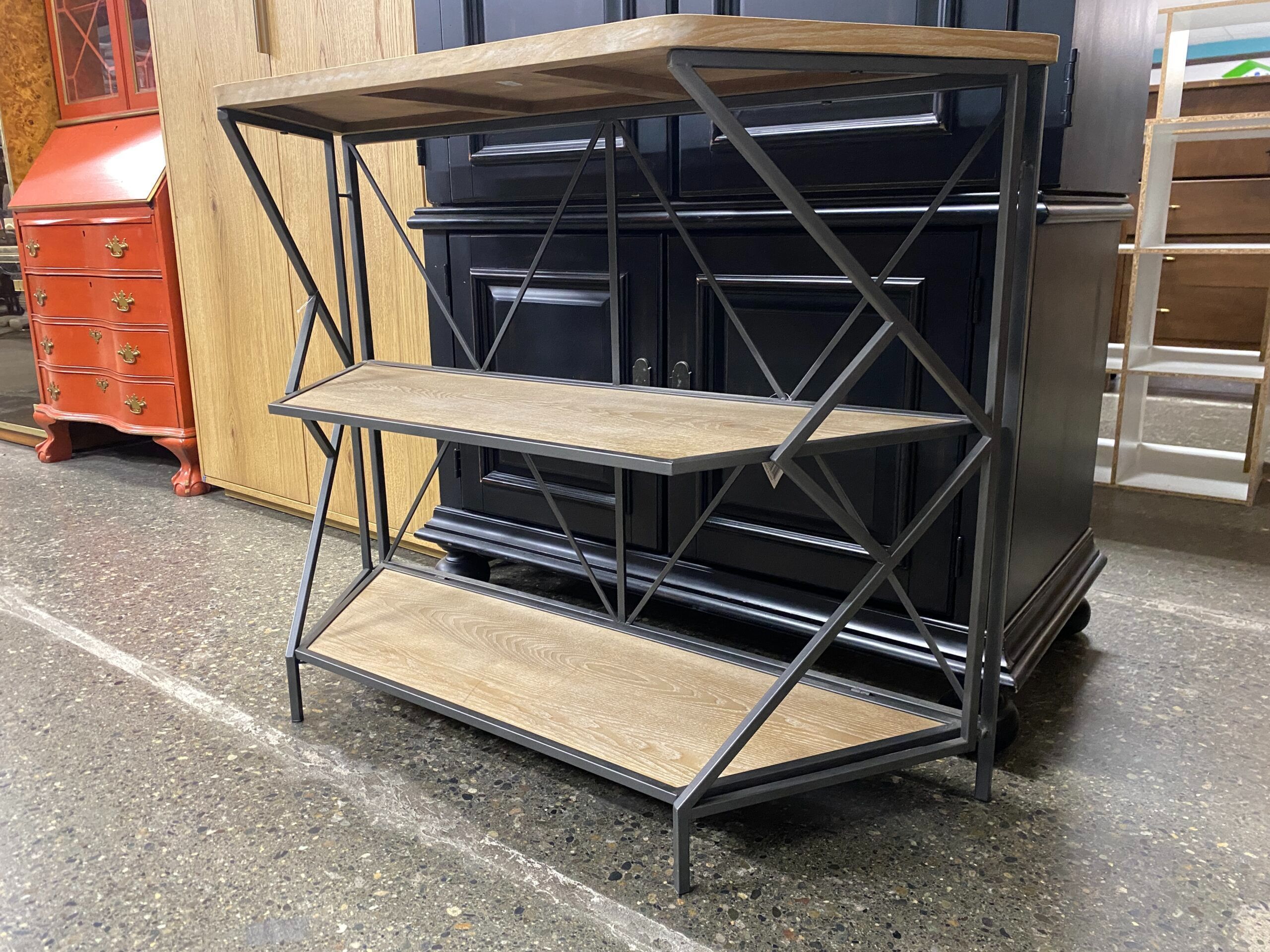 3-Tier Blonde Trapezoid Wood Shelves w/ Metal Base