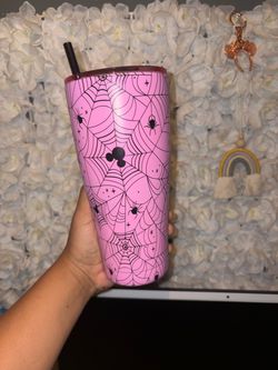 Pink Minnie Mouse Spiderweb Stainless Steel Tumbler 🕸️