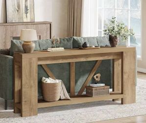 F2212 70.9" Extra Long Entry Table, Farmhouse Wood Console Table with Storage, Modern Accent Sofa Table Behind Couch Foyer Tables for Entryway, Living