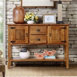 NEW Brown Freestanding Wood 48 in. Storage Buffet Sideboard Console with 2-Drawers and 2-Cabinets and Open Bottom Shelf