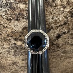 14k London Blue Topaz And Diamond Halo Ring Size 7