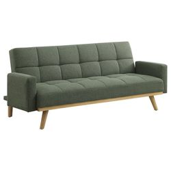 MID CENTURY MODERN SOFT FABRIC BISCUIT TUFTED SAGE GREEN  FUTON SOFA SLEEPER BED