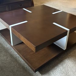 Modern Espresso Wood Coffee Table On The Wheels  – Sleek & Stylish Design
