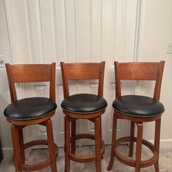 3 Wood/Black Bar Stools 
