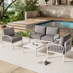 5 Piece Patio Conversation Sets, Modern Outdoor Patio Sectional Furniture Set with Square Coffee Table, Waterproof Thick Cushion Deep Seating for Porc