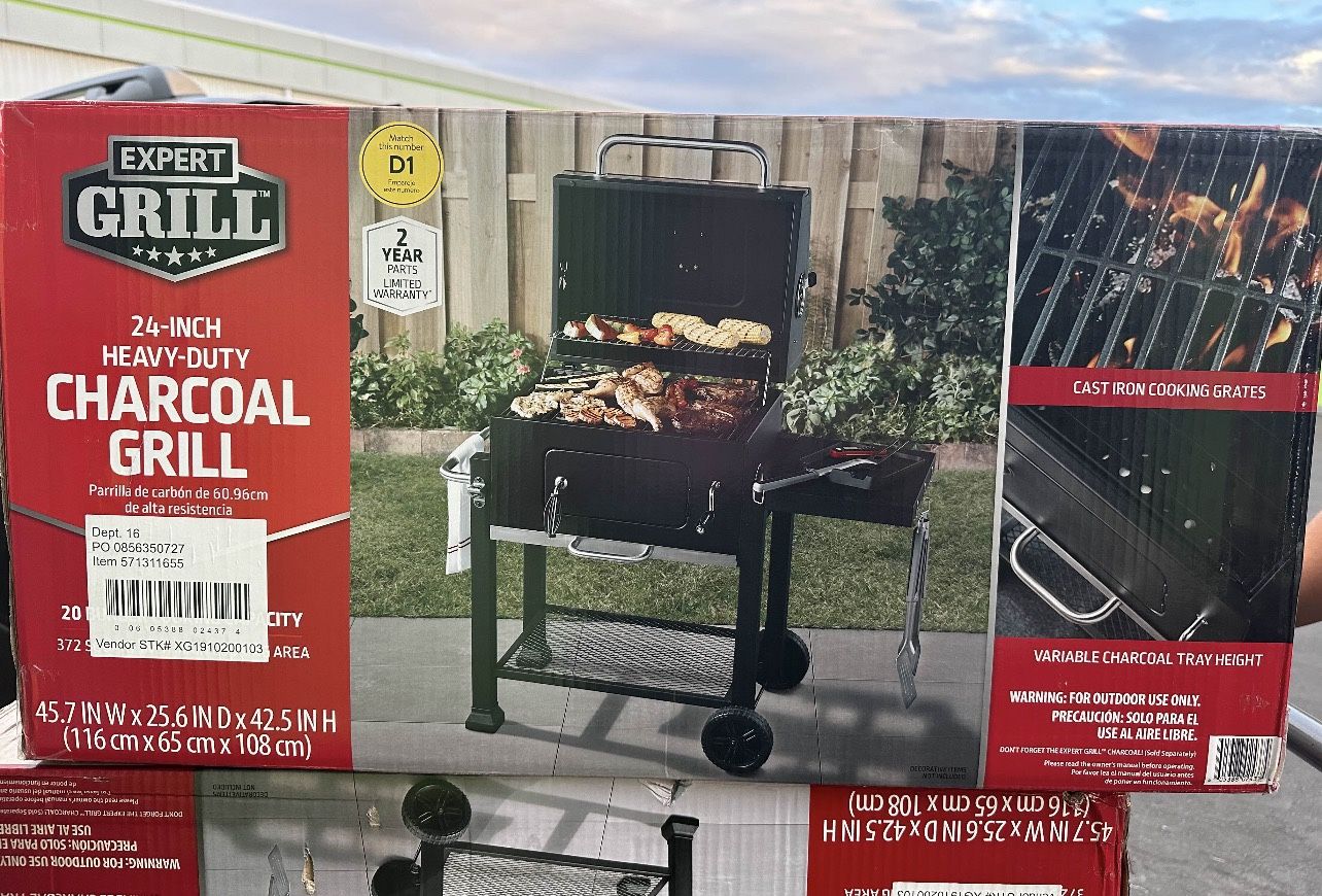 Expert Grill Charcoal Grill, 24 Inch Heavy Duty Charcoal Grill with Wheels, Black