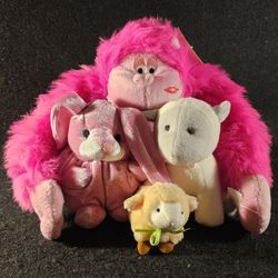 Lot Of 4 Vintage 1990s Stuffed Animals Gorilla, Bunny, Sheep & Lamb Some W/ Tags