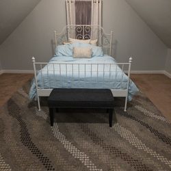 Vintage White Metal Queen-size Bed Frame With Slacks