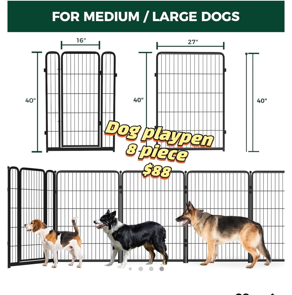 😀 40" Height Black Patented 8 panel FXW Homeplus Dog Playpen for Large Dogs