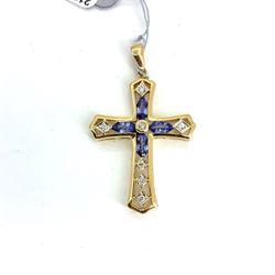 14Kt Yellow Gold Levian Tanzanite Cross Pendant 4.20g 21976977