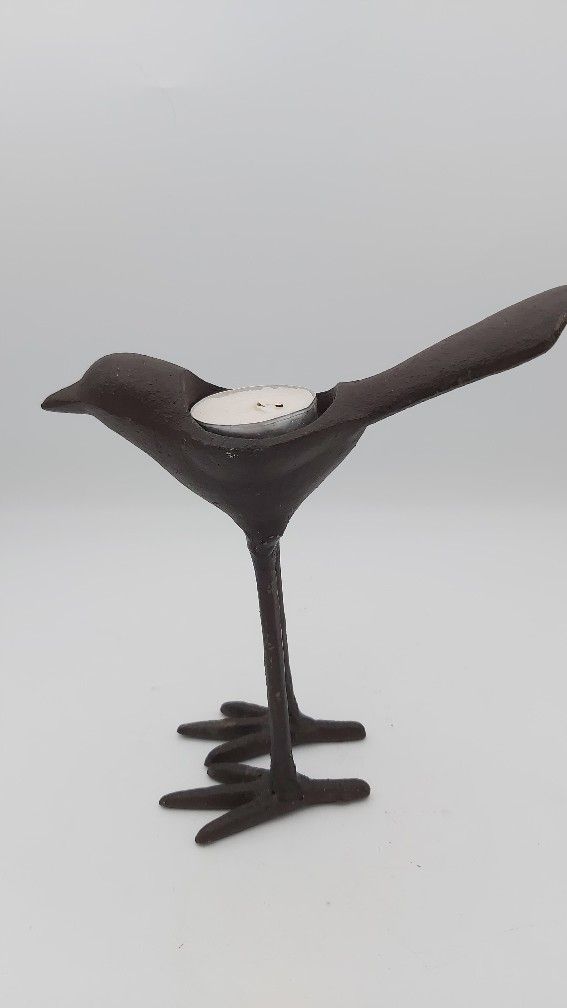 Vintage Rustic Cast Iron Bird Tealight Candle Holder