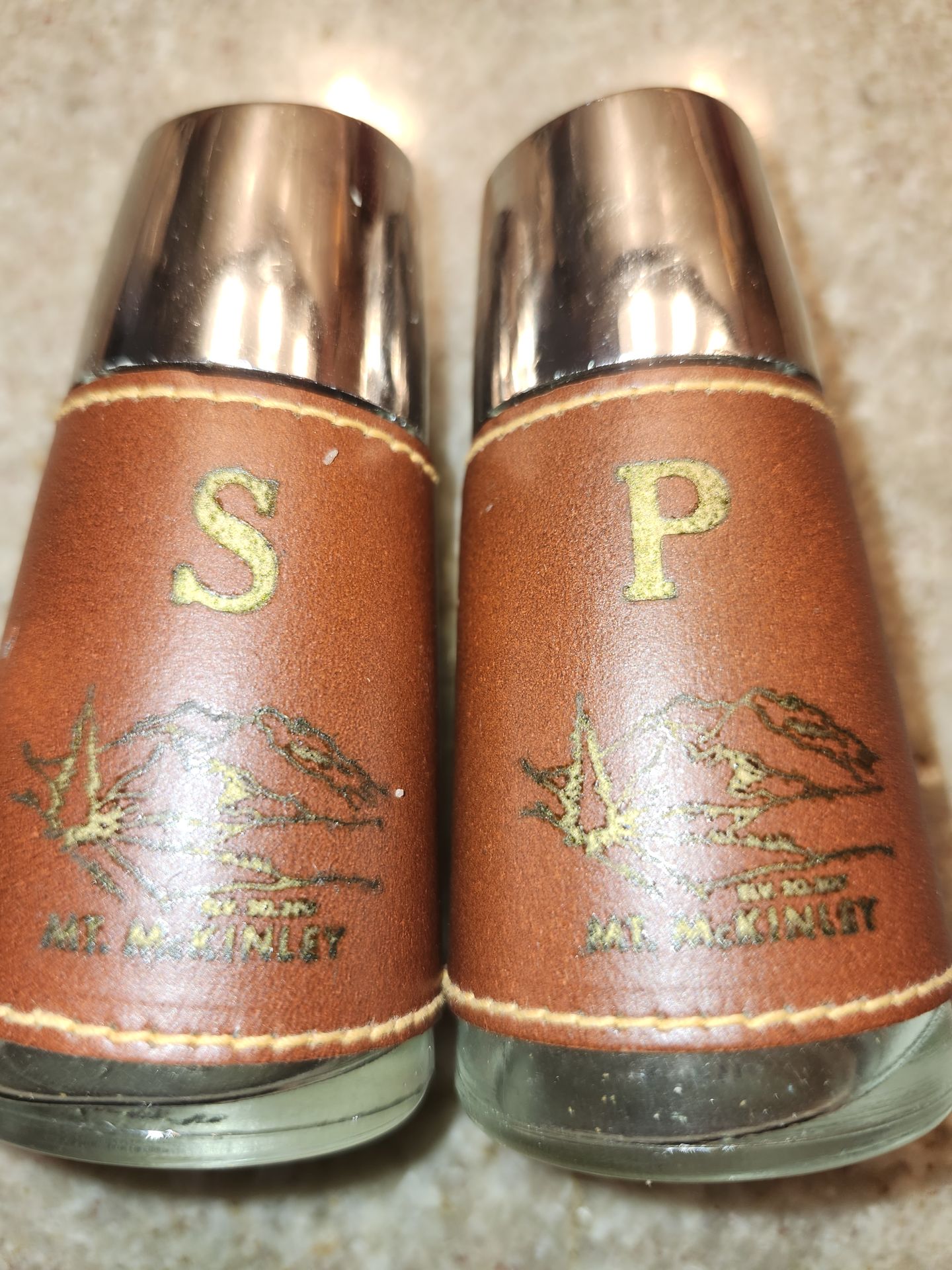 MCM Mt. McKinley Leather Wrapped Glass Salt & Pepper Shakers