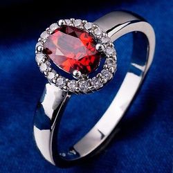 18k real white gold plated simple red zircon ring