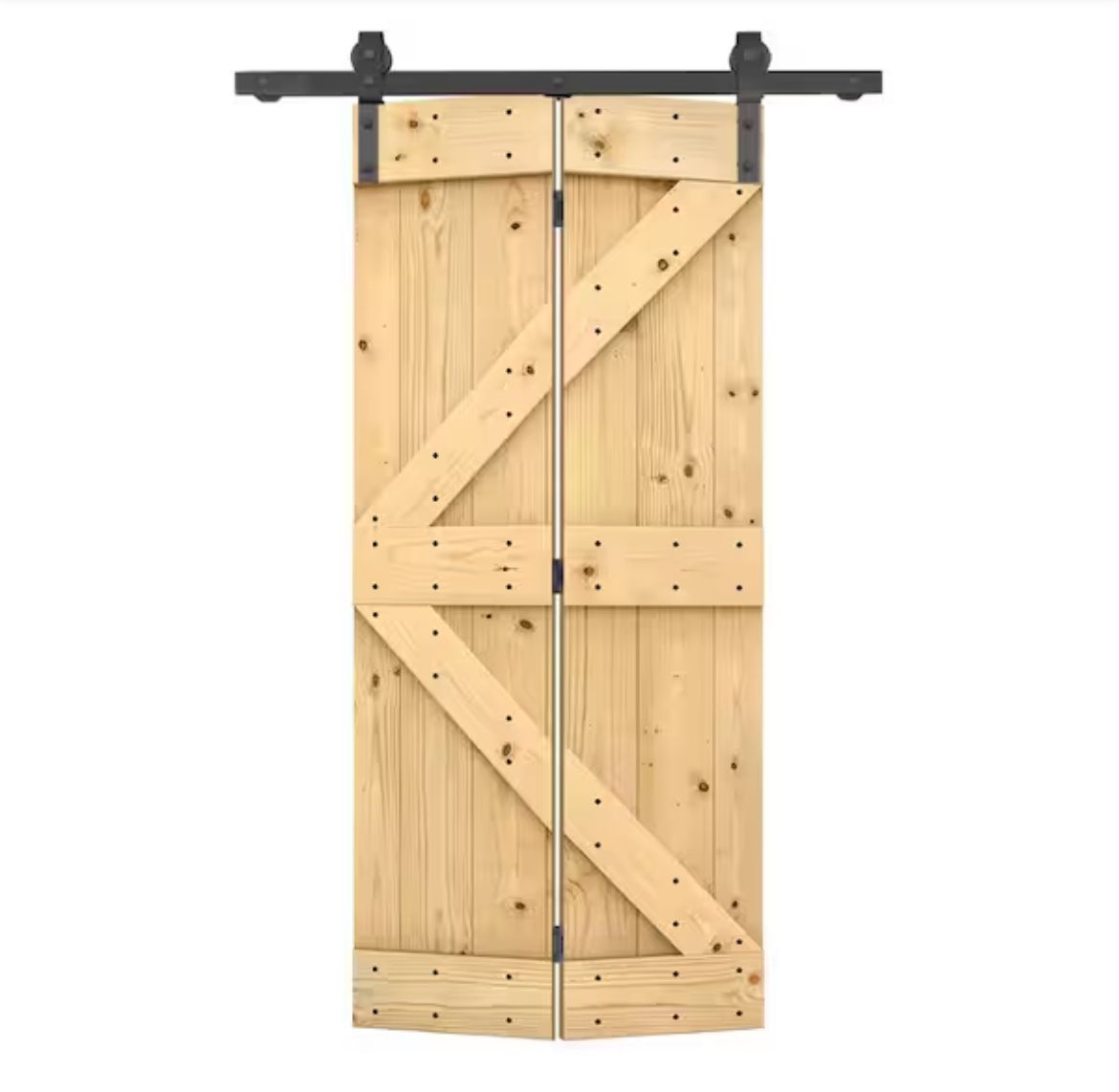 36 in. x 84 in. K Series Solid Core Unfinished DIY Wood Bi-Fold Barn Door with Sliding Hardware Kit