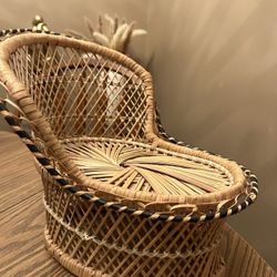 Decorative chaise lounge wicker chair - 11" tall - boho home decor - plant stand