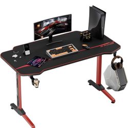 Gaming Desk Computer Desk Racing Style Office Table Gamer Pc Workstation T Shaped Gamer Game Station with Free Mouse Pad, Cup Holder and Headphone Hoo