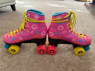 Kids Quad Roller Skates Pink Smile Print