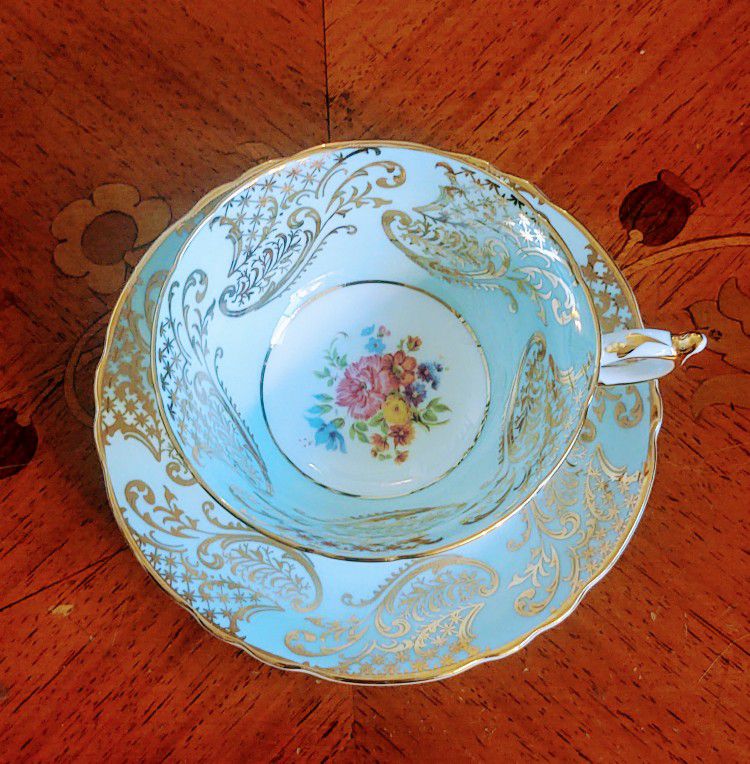 Vintage Estate Paragon Baby Blue Floral Tapestry Design Bone China Cup & Saucer!! Excellent Estate Condition!! 