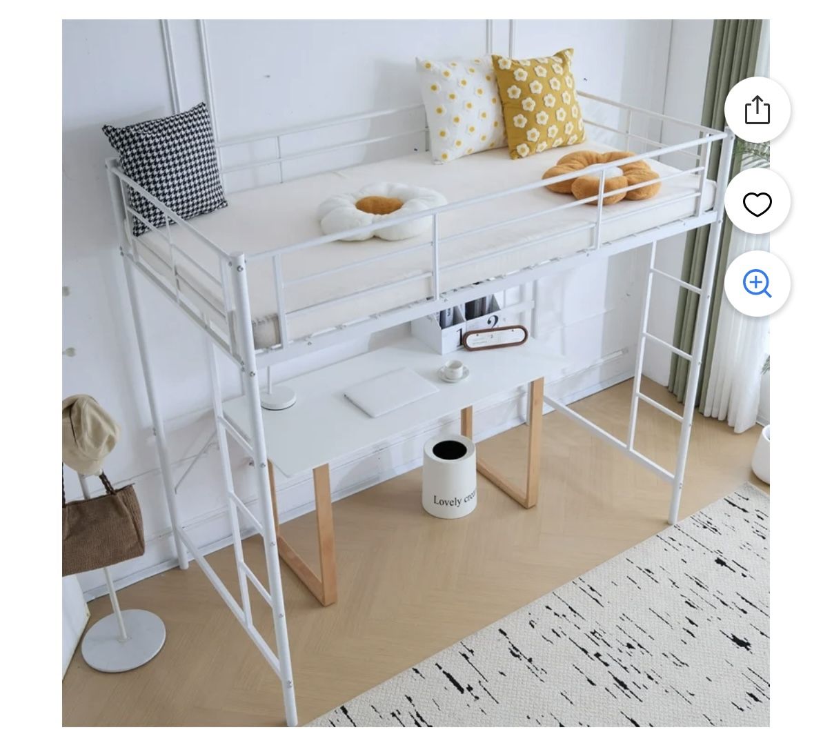 White, Zimtown Twin Loft Bed with Ladder
