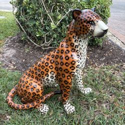 Fabulous 33” Tall Leopard Cougar Cheetah Floor Statue. Gorgeous Vintage Antique Work Of Art! Repaired So Only…. 