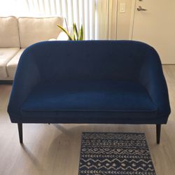 Brand New Blue Velvet Mid-Century Loveseat (53" x 30")