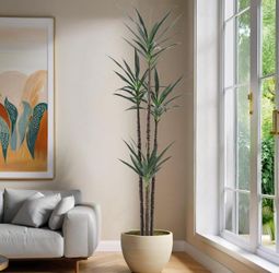 Artificial Tree 7ft Faux Agave Plant with 60 Leaves and 4 Realistic Trunks