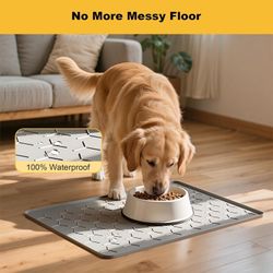 Pieviev Silicone Pet Food Mat 24”x16” Waterproof Non-Slip Dog Cat Bowl Placemat Gray