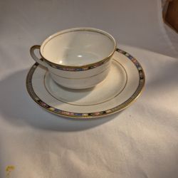 Cup Saucer Noritake Seville Tea Cup & Saucer Hand Painted Japan Black & Gold 18k Pink Roses 