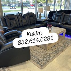 BLACK RECLINING SOFA & LOVESEAT & CHAIR