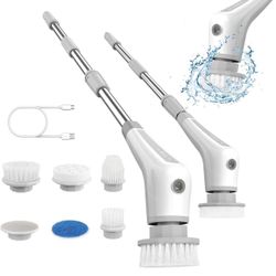Electric Spin Scrubber, Power Scrubber Cordless Shower Scrubber with 5 Replaceable Brush Heads, New Upgrade 360 Electric Cleaning Brush with Light, Sh