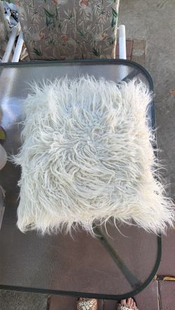 White Faux Fur Shag Throw Pillow