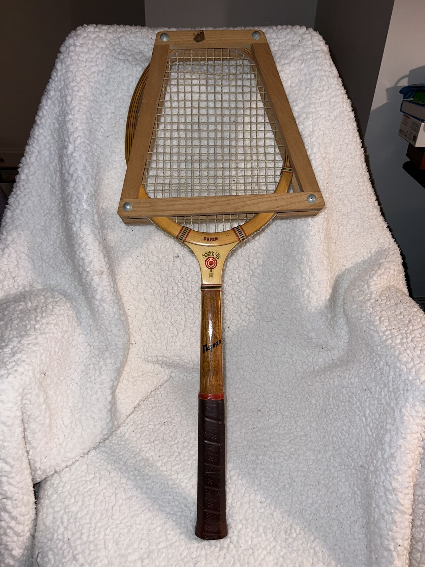 N.J. Magnan Corp Vintage Wood Arrow Tennis Racket & Racket Press