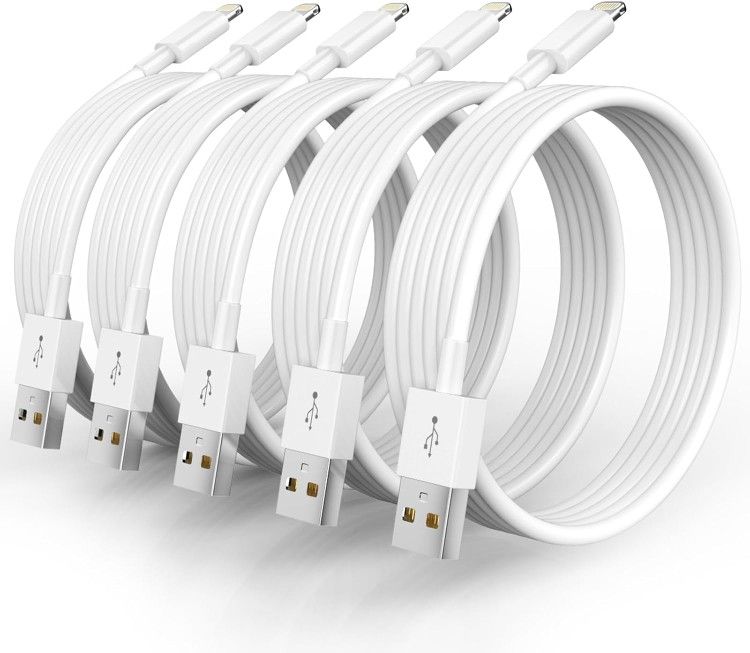 5 Pack iPhone Charger Cable 3 Ft, White 3ft Long iPhone Charger/ 10 Feet Fast Charger Lightning Cable