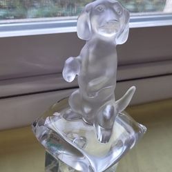 GOEBEL Dachsund Crystal Dog Paperweight Germany Sitting On Pillow Base