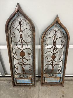 Rustic Metal Wall Turquoise Decor Panels Set of 2