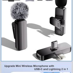 New In Box! 2-Pack Wireless Mini Lavalier Lapel Microphone for iPhone,Android Phone(2 in 1) - 65ft Cordless Clip on Dual Mics with Noise Reduction 6H 