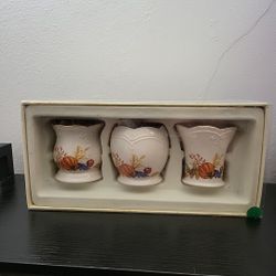 NIB Lenox Pumpkin Fall Votives Set Of 3 W/ Tea Light Candles