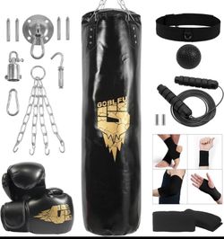 NEW Goblfu Hanging Punching Bag for Adults 4ft PU Heavy Unfilled Boxing Bag Set