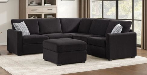 BLACK OR GREY CHENILLE SECTIONAL WITH OTTOMAN